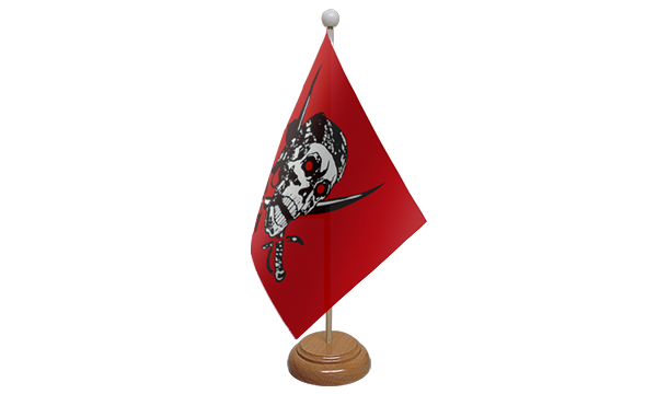 Red Skull Small Flag With Wooden Stand